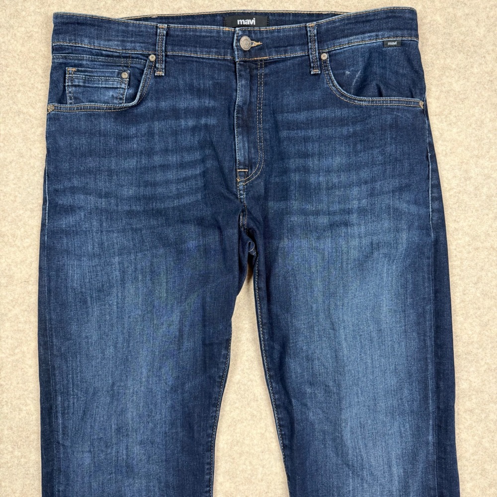 Mavi Jeans 40x32 Straight Leg Dark Wash Blue Denim Stretch Classic Americana - Picture 2 of 12